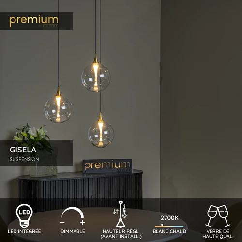 Lucide GISELA - Suspension - Ø 36 cm - LED Dim. - 3x4,3W 2700K - Transparent | Premium - USP